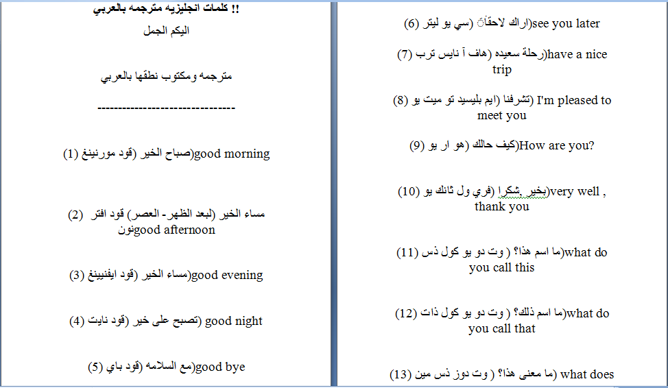 كلمات انجليزية مترجمة - جمل مترجمة من العربية للانجليزية 3849